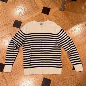 J. Crew Men's Navy and Cream Striped Crewneck Sweater